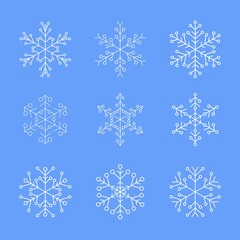 Fototapeta na wymiar winter collection of white snowflakes for new year and Christmas, a festive set of decorative elements for winter holidays