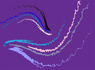 Graffiti vector abstract with purple background and curved lines. Multicolored strokes of paint.