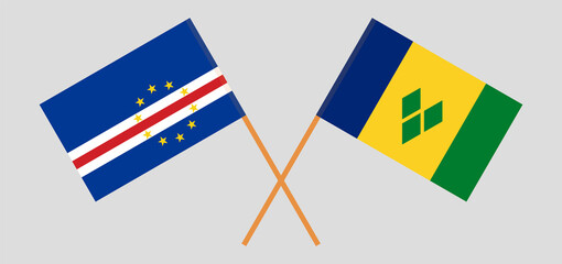 Crossed flags of Cape Verde and Saint Vincent and the Grenadines. Official colors. Correct proportion