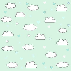 seamless background with clouds blue sky, clouds pattern vector drawing, blue color
