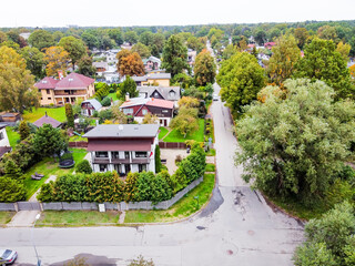 Arial view of small europian town Jūrmala by the sea and river