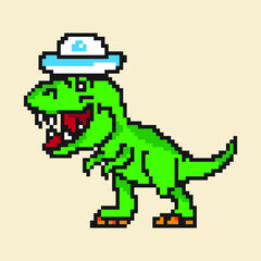 Fototapeta na wymiar Pixel art 8 bit cartoon T Rex Tyrannosaurus dinosaur character