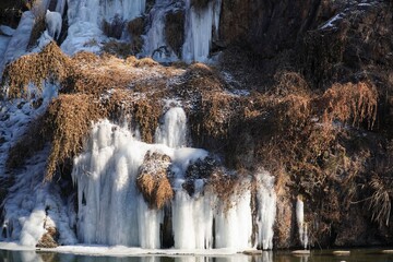 Ice Falls. Artificial waterfalls are richer and colder when they freeze in cold weather