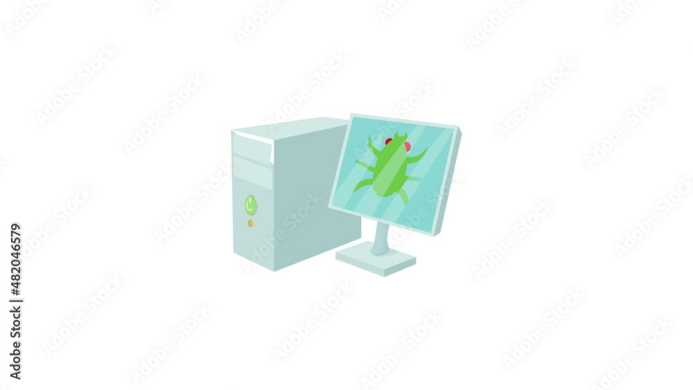 Poster bug on computer icon animation best cartoon object on white background