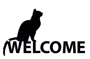 Cat black silhouette on the welcome sign