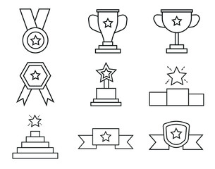 award and prize achivement trophy cups icon set