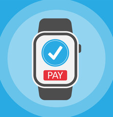 Smart watch payment concept . Online payment on the web, shop and market. Flat style.