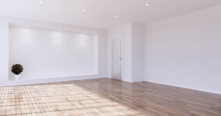 Fototapeta na wymiar Cleaning room, Modern room empty white wall on tiles floor. 3D rendering