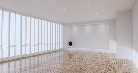 Cleaning room, Modern room empty white wall on tiles floor. 3D rendering