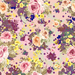 Abstract floral seamless pattern painted by paints vintage roses and wildflowers 