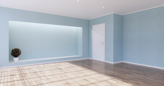 Cleaning room, Modern room empty mint wall on tiles floor. 3D rendering