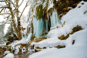 Wasserfall, Eiszapfen, Eis, Moos, Winter, Schnee, Eiswasserfall, Eiswasser, Wald, Schleierfälle, Oberbayern, Bayern, Ammer 