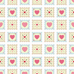 Seamless pattern from stamps with hearts