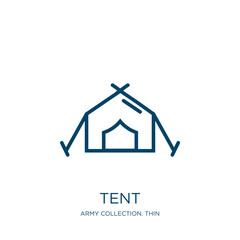 Fototapeta tent icon from army collection. Thin linear tent, recreation, vacation outline icon isolated on white background. Line vector tent sign, symbol for web and mobile obraz