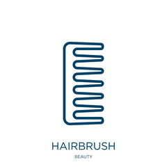 hairbrush icon from beauty collection. Thin linear hairbrush, brush, comb outline icon isolated on white background. Line vector hairbrush sign, symbol for web and mobile - obrazy, fototapety, plakaty
