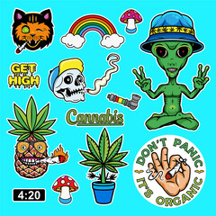 Marijuana Stickers Collection. Cannabis Culture. Vector Illustration. - 482052362