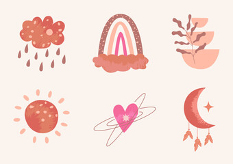 aesthetic cute flat boho elements collection