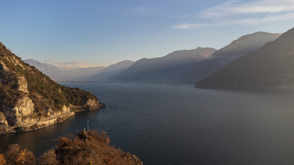 Fototapeta na wymiar Top view of the west coast of Lake Iseo