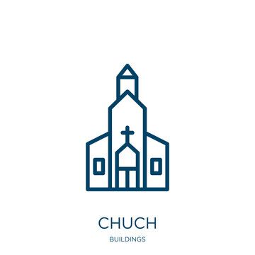 chuch icon from buildings collection. Thin linear chuch, tower, religion outline icon isolated on white background. Line vector chuch sign, symbol for web and mobile