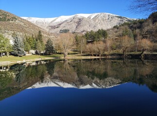 reflections on the San Pio lake in Villalago ,italy