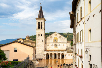 Fototapeta na wymiar Spoleto Cathedral (Duomo di Santa Maria Assunta) is a fine example of Romanesque, Umbria, Italy