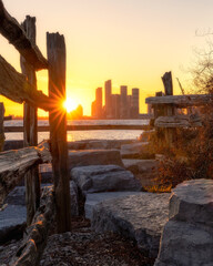 Colorful sunset over Humber Bay from the Sunnyside boardwalk at Budapest Park