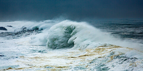 Huge waves on the Oregon coast near Depoe Bay during a winter storm