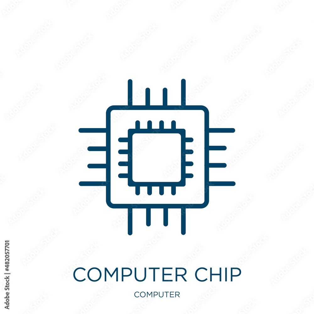 Poster computer chip icon from computer collection. thin linear computer chip, computer, chip outline icon 