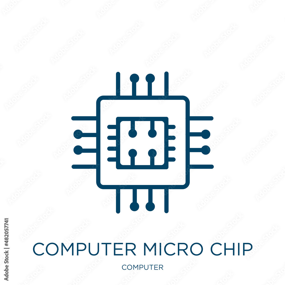 Poster computer micro chip icon from computer collection. thin linear computer micro chip, circuit, microch