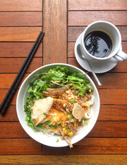 rice with pork and coffee