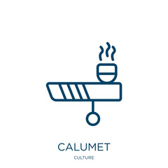 calumet icon from culture collection. Thin linear calumet, feather, american outline icon isolated on white background. Line vector calumet sign, symbol for web and mobile