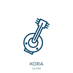 kora icon from culture collection. Thin linear kora, play, instrument outline icon isolated on white background. Line vector kora sign, symbol for web and mobile