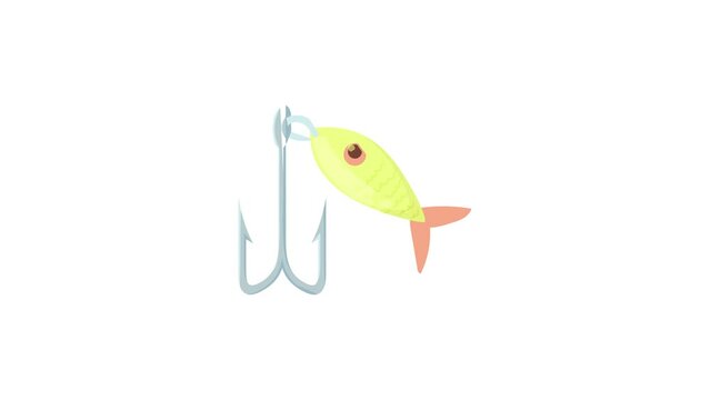 Fishing hook with fish icon animation best cartoon object on white background