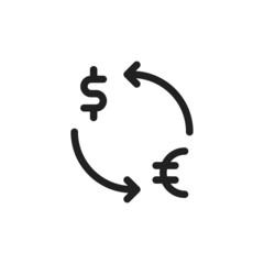Money exchange simple icon. Banking currency sign. Euro and Dollar Cash transfer symbol. Quality design elements. Classic style. Vector. Currency exchange icon. Dollar and euro sign with arrows.