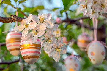 Easter decoration eggs in the garden outdoor