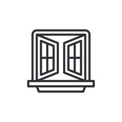 Opened window icon. Vector creative symbol in linear style. Window icon vector isolated on white background, Window sign. icon vector from furniture collection. Thin line window outline icon.