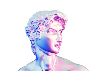 Purple shiny metal head of David sculpture, 3D rendered