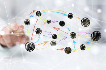 Global network. Blockchain. 3D illustration. Neural networks and artificial intelligence. Abstract