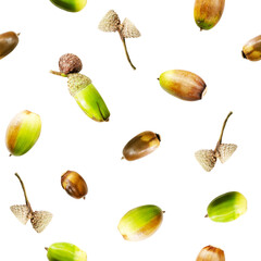 Green and brown acorns seamless pattern background