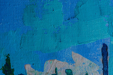 Abstract background closeup of a painting with brushstrokes. Rough art paint smear. Large multicolor spots of brush strokes and palette knife on the canvas