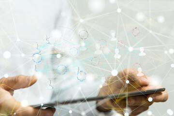Abstract network of physical devices on the Internet using a network connection with statistics...