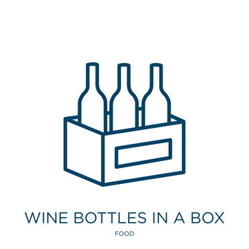 wine bottles in a box icon from food collection. Thin linear wine bottles in a box, glass, box outline icon isolated on white background. Line vector wine bottles in a box sign, symbol for web and