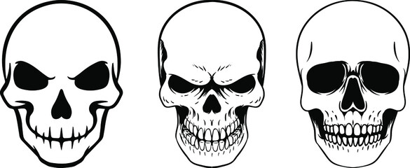 various black and white human skull design - obrazy, fototapety, plakaty