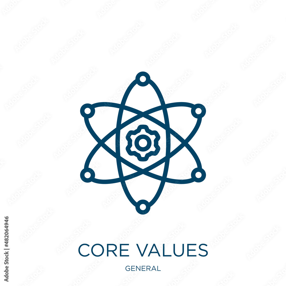 Poster core values icon from general collection. thin linear core values, integrity, business outline icon 