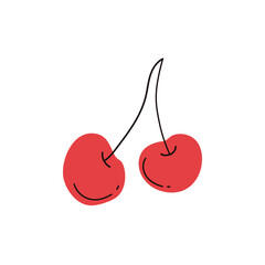 Stylized vegetarian healthy food in trendy style. Raw hand drawn red cherries. Modern isolated element on white background for design.
