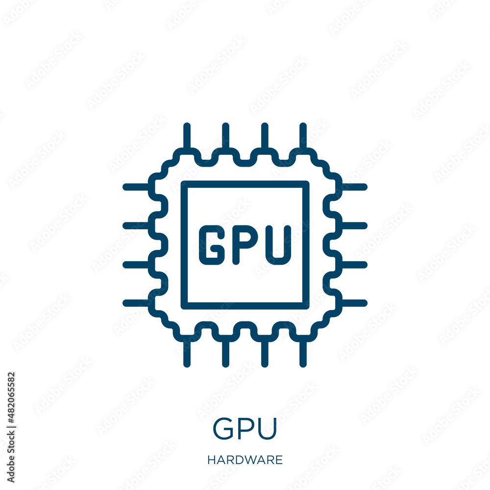 Poster gpu icon from hardware collection. thin linear gpu, computer, electronic outline icon isolated on wh