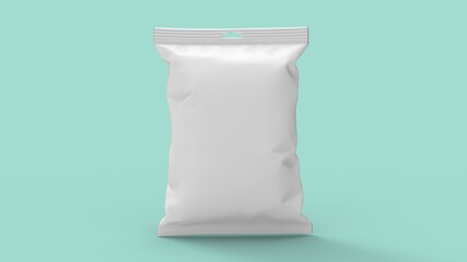 3D rendering of a renderd concept model plastic wrap hanging sack sachet packaging isolated on empty space.