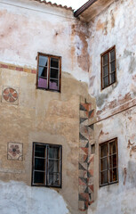 Facades of historic buildings in Český Krumlov, also Bohemian Krumau, Krumau an der Moldau or Krummau, is a city in southern Bohemia (Czech Republic).