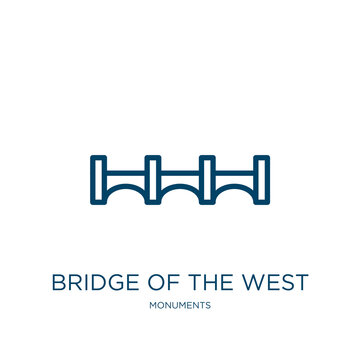bridge of the west icon from monuments collection. Thin linear bridge of the west, west, bridge outline icon isolated on white background. Line vector bridge of the west sign, symbol for web and