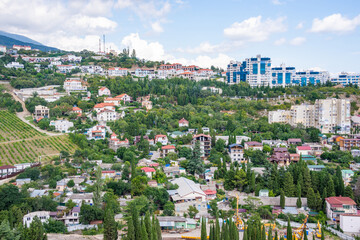 Obraz premium Views from Mount Bolgatura to Gurzuf. Mountain landscapes of Crimea